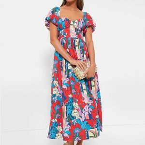 Climbing Cosmos Valerie Floral Puff Sleeve Dress - Multicolor sz 10